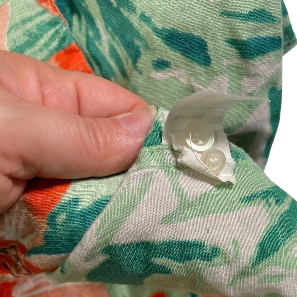 Saddlebred XXLT Green Orange Floral Hawaiian Shirt Cotton Linen Tropical Beach - Picture 4 of 7